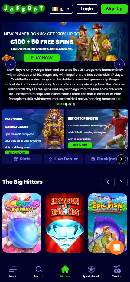 JeffBet Casino mobile home
