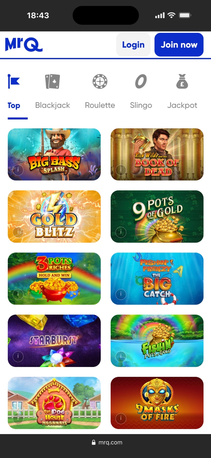 MrQ Casino mobile lobby