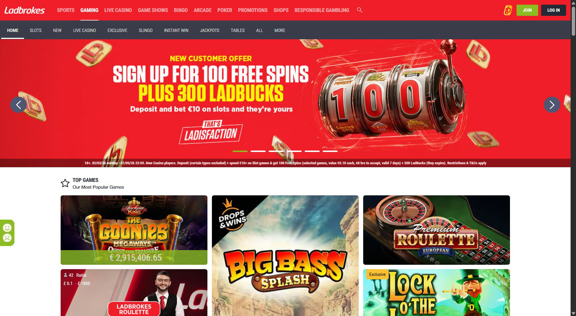 8. Ladbrokes Casino - Popular Boku Casino Bonus